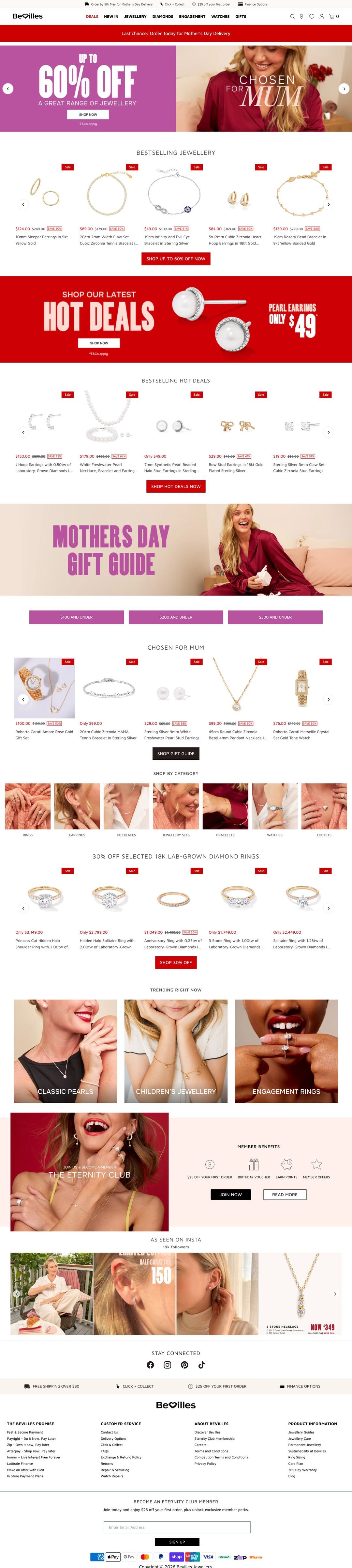 Bevilles homepage — current production