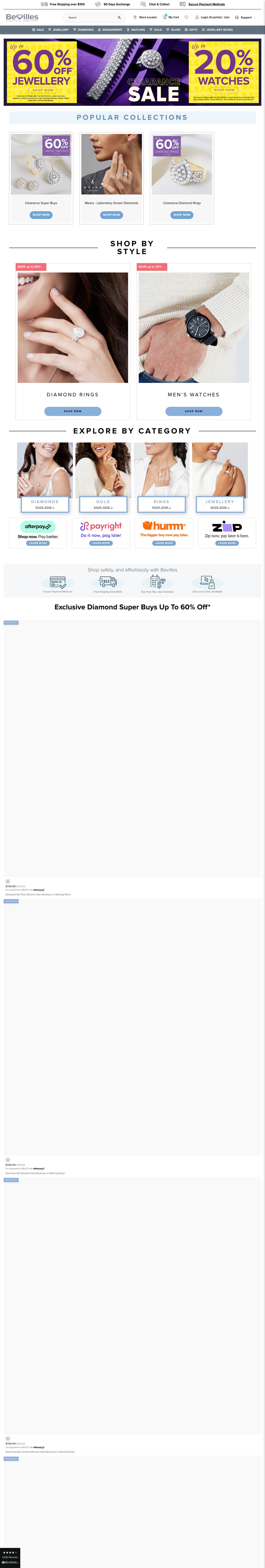Bevilles homepage — previous design