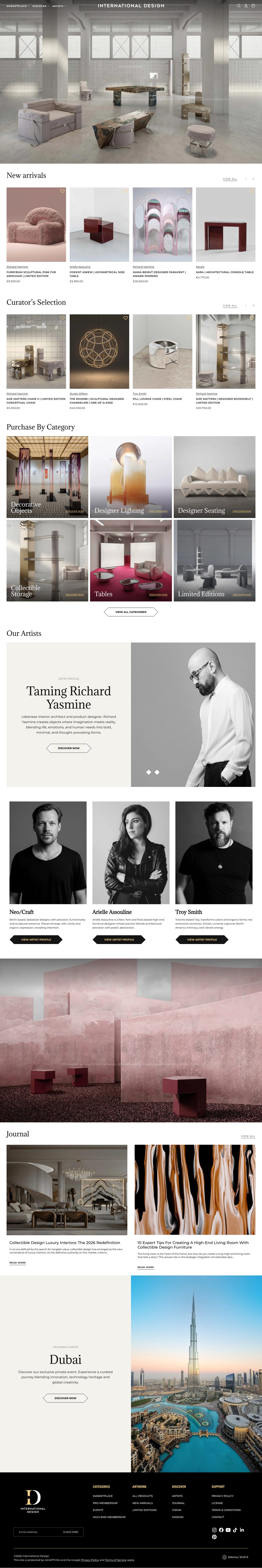International Design homepage — current production