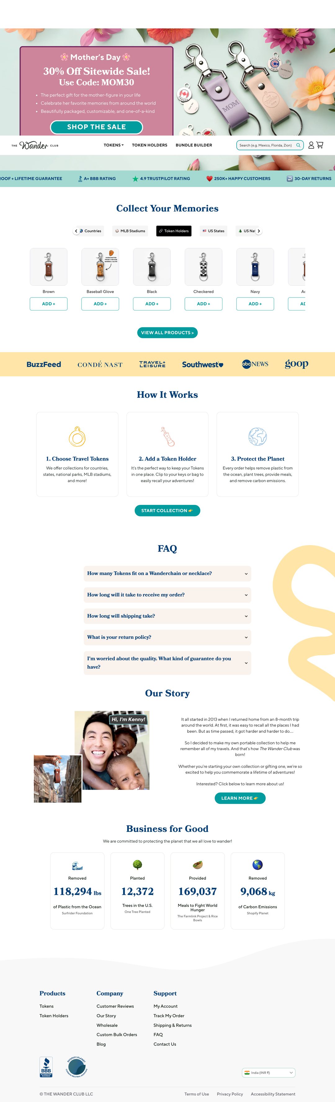 The Wander Club homepage — current production