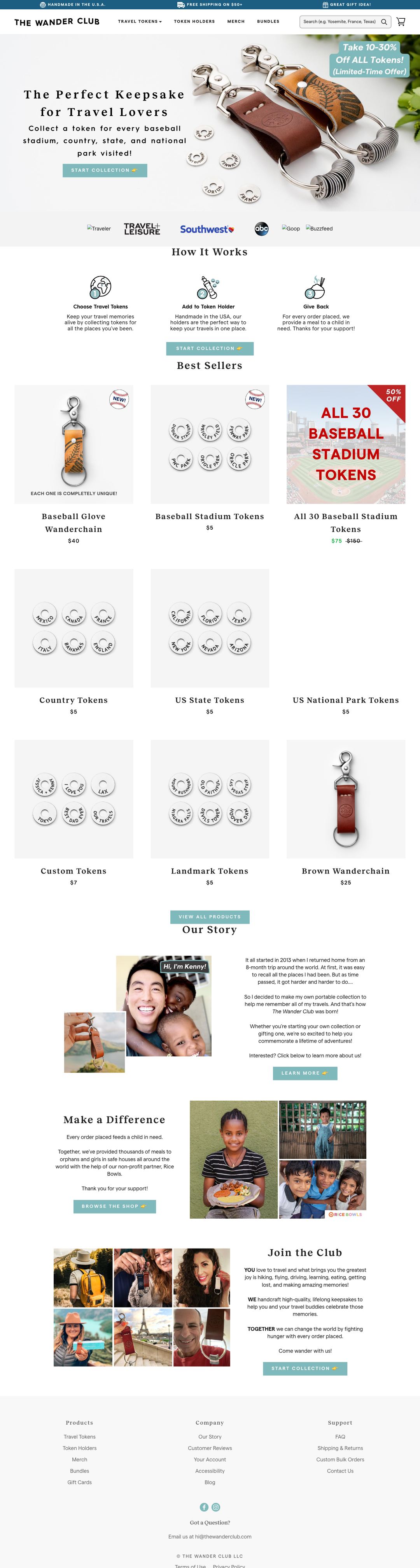 The Wander Club homepage — previous design